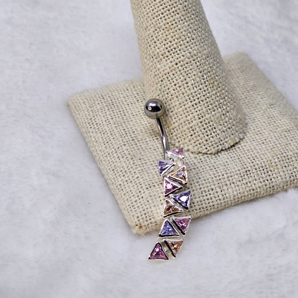 Australian Crystal ✦ Sterling Silver Belly Ring ✦ 14G Dangle Navel Piercing NWT - Picture 3 of 4